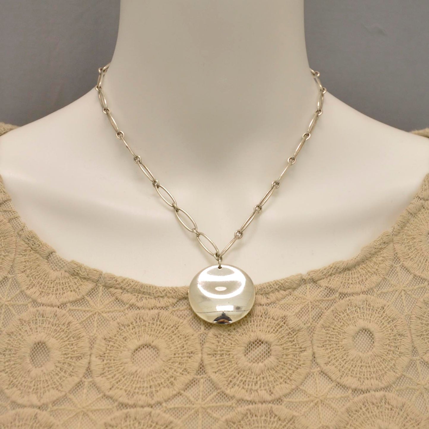 Sterling Silver Elsa Peretti Round Disc Pendant Necklace