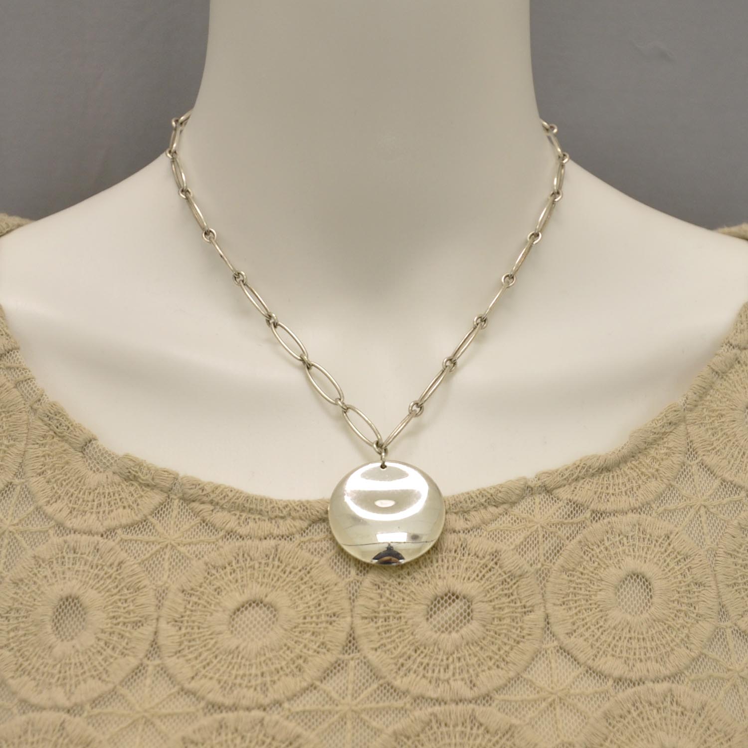 Tiffany Sterling Silver Elsa Peretti Round Disc Pendant Necklace 2 of 5