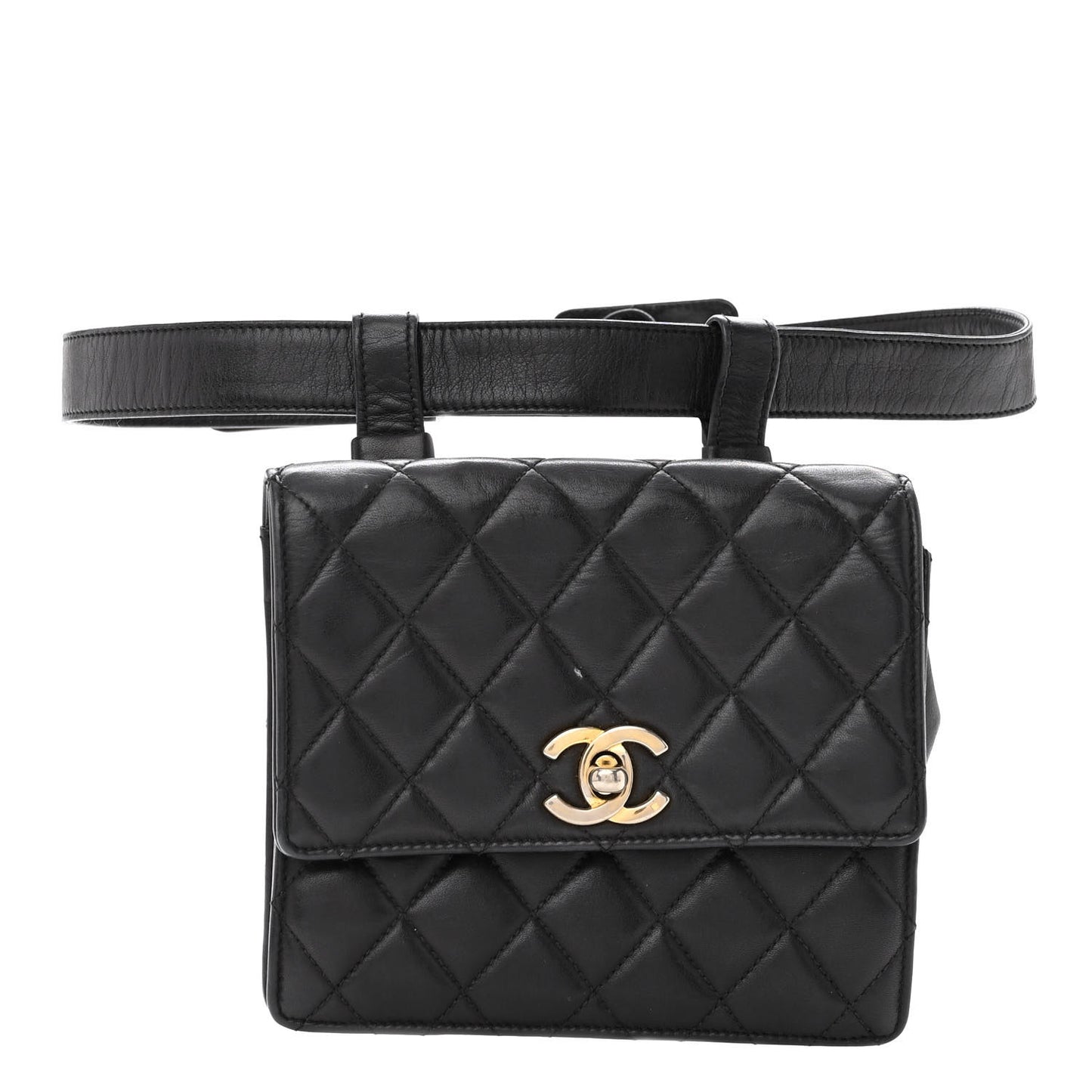 Lambskin Quilted Flap Waist Belt Bag 75 30 Black