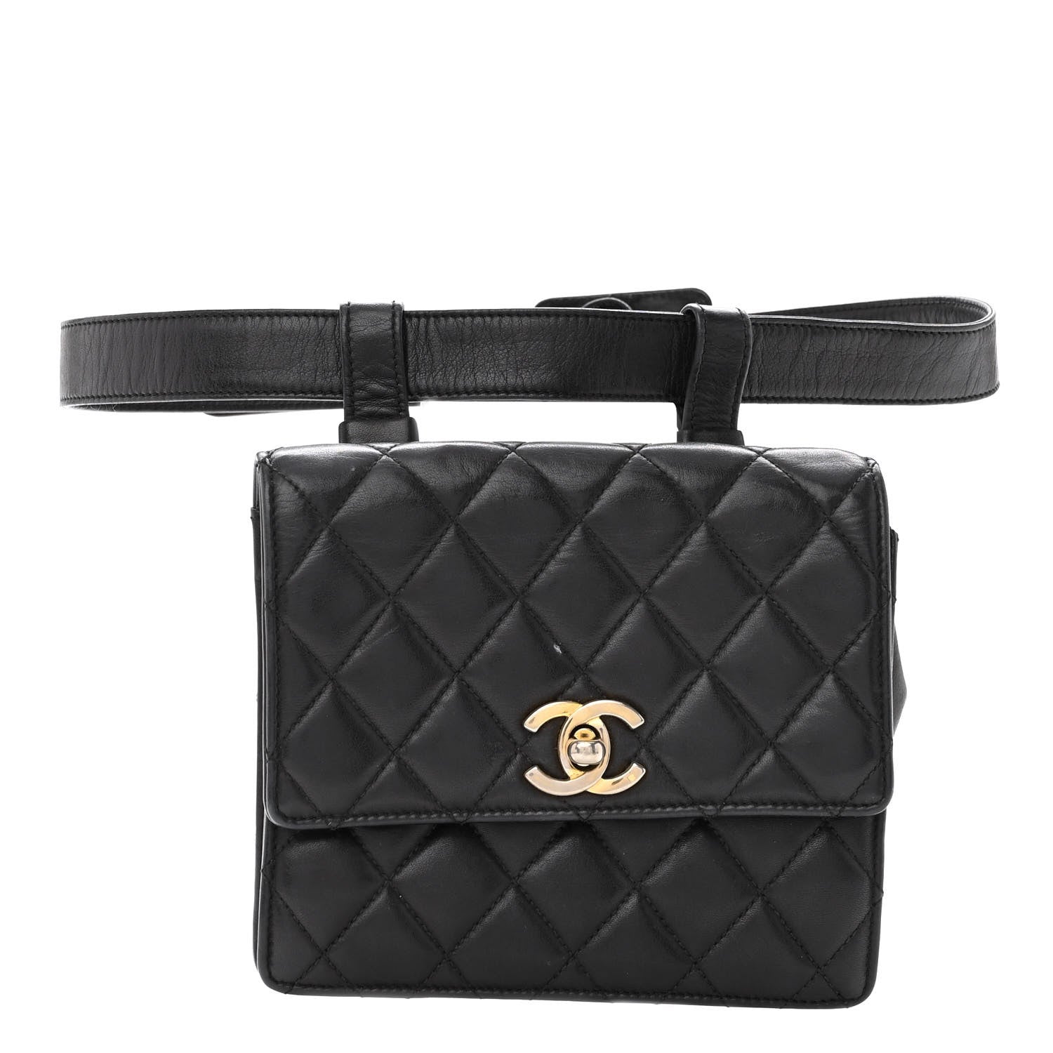 Chanel Lambskin Quilted Flap Waist Belt Bag 75 30 Black 1 of 10