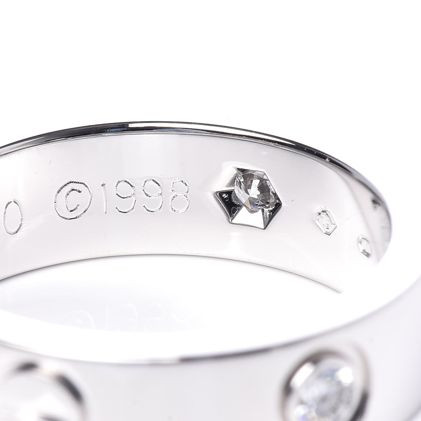 18K White Gold 3 Diamond 5.5mm LOVE Ring 51 5.75