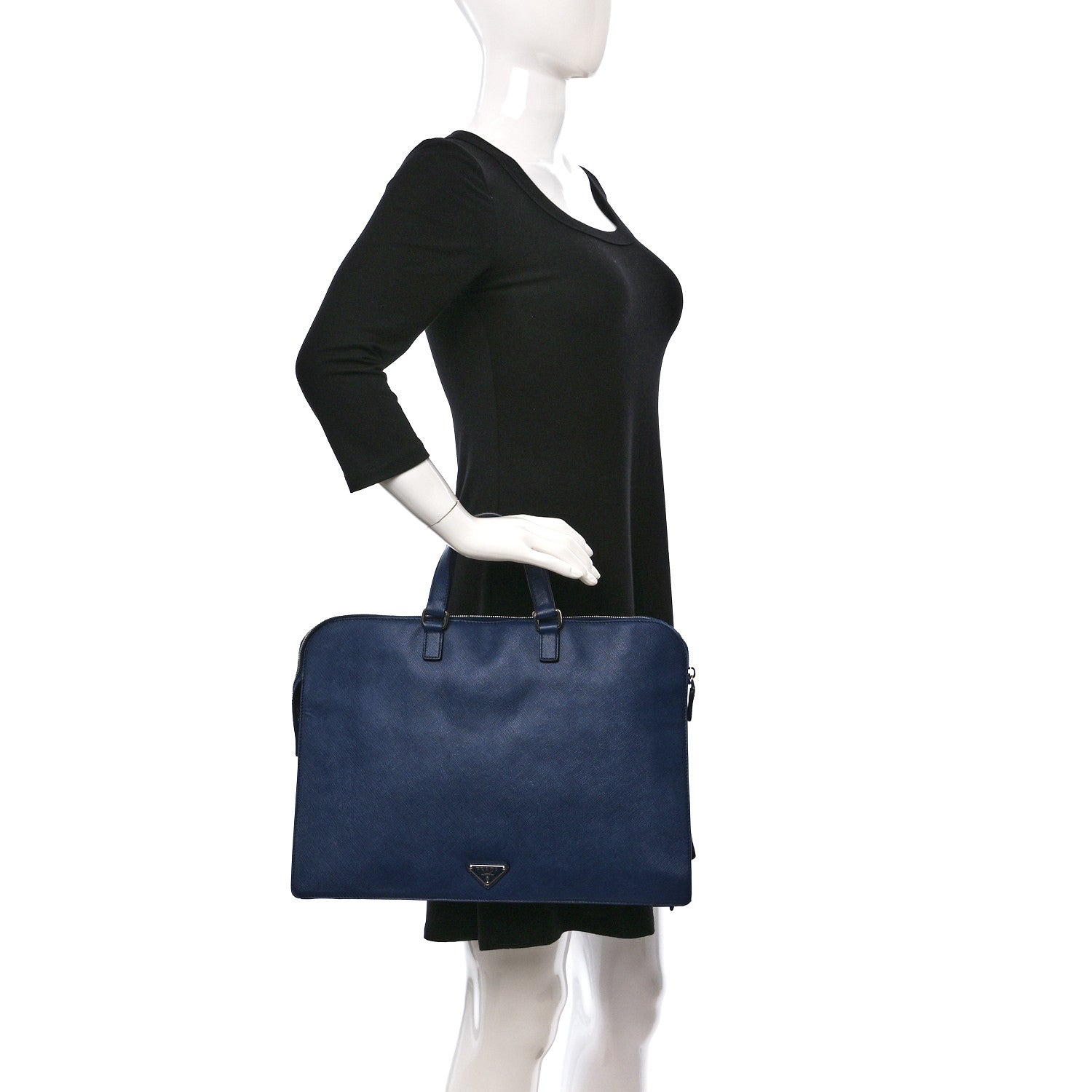 Prada Saffiano Cuir Travel Front Zip Pocket Briefcase Bluette 2 of 8