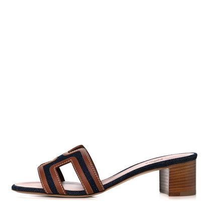 Hermes Calfskin Denim Oasis Sandals 37 Bleu Brut Gold 1 of 9