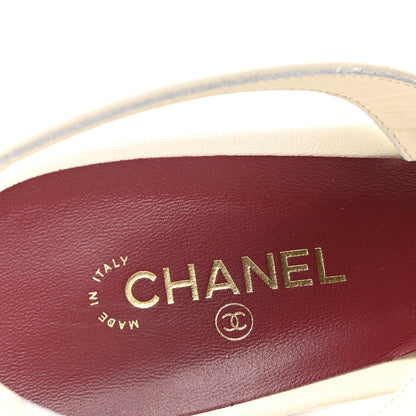 Chanel Lambskin Patent Calfskin Cap Toe CC Slingback Pumps 39.5 Ivory Black 8 of 10