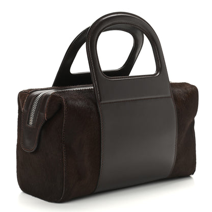 Salvatore Ferragamo Calfskin Calf Hair Mini Top Handle Bag Brown 3 of 9