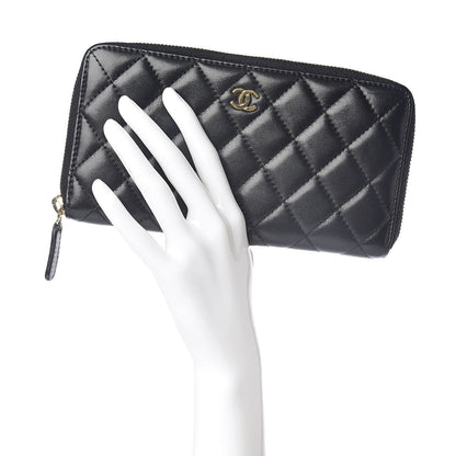 Chanel Lambskin Quilted Large Gusset Zip Around Wallet Black 2 of 11