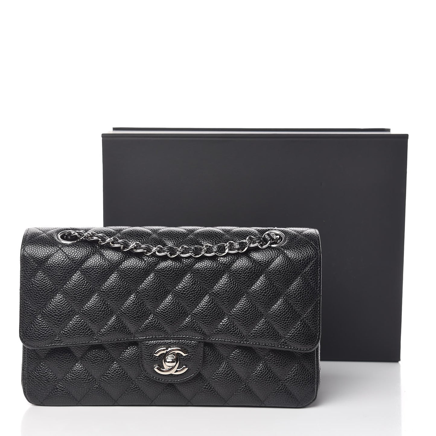 Caviar Quilted Medium Double Flap Black