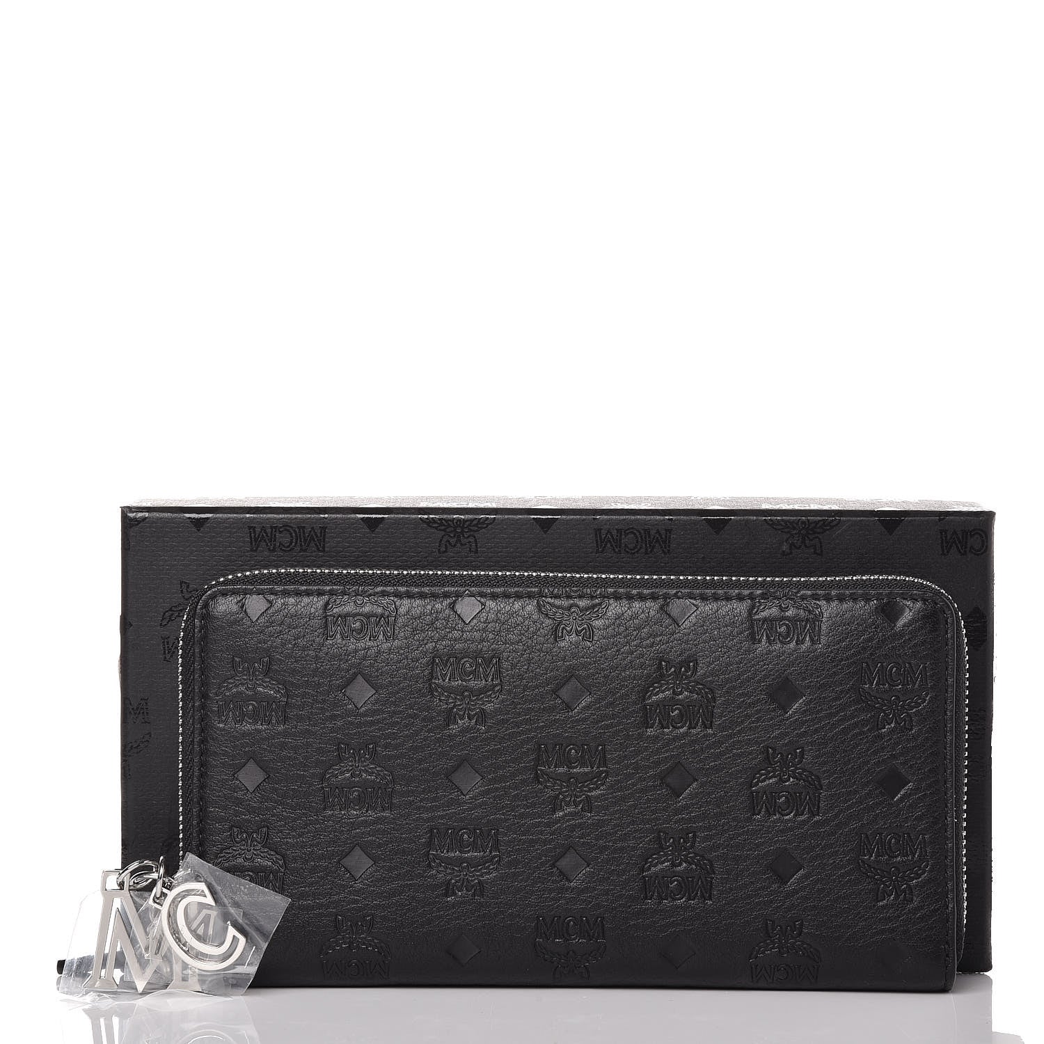 MCM Calfskin Ottomar Monogram Klara Zip Wallet Black 8 of 8