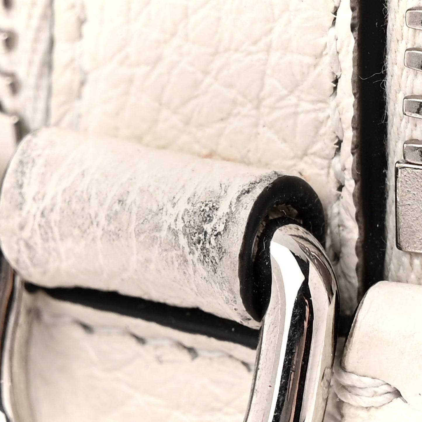 Vitello Daino Soft Medium Double Zip Shoulder Bag White