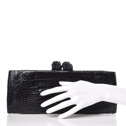 Nancy Gonzalez Glossy Crocodile Knot Top Clutch Black 2 of 6