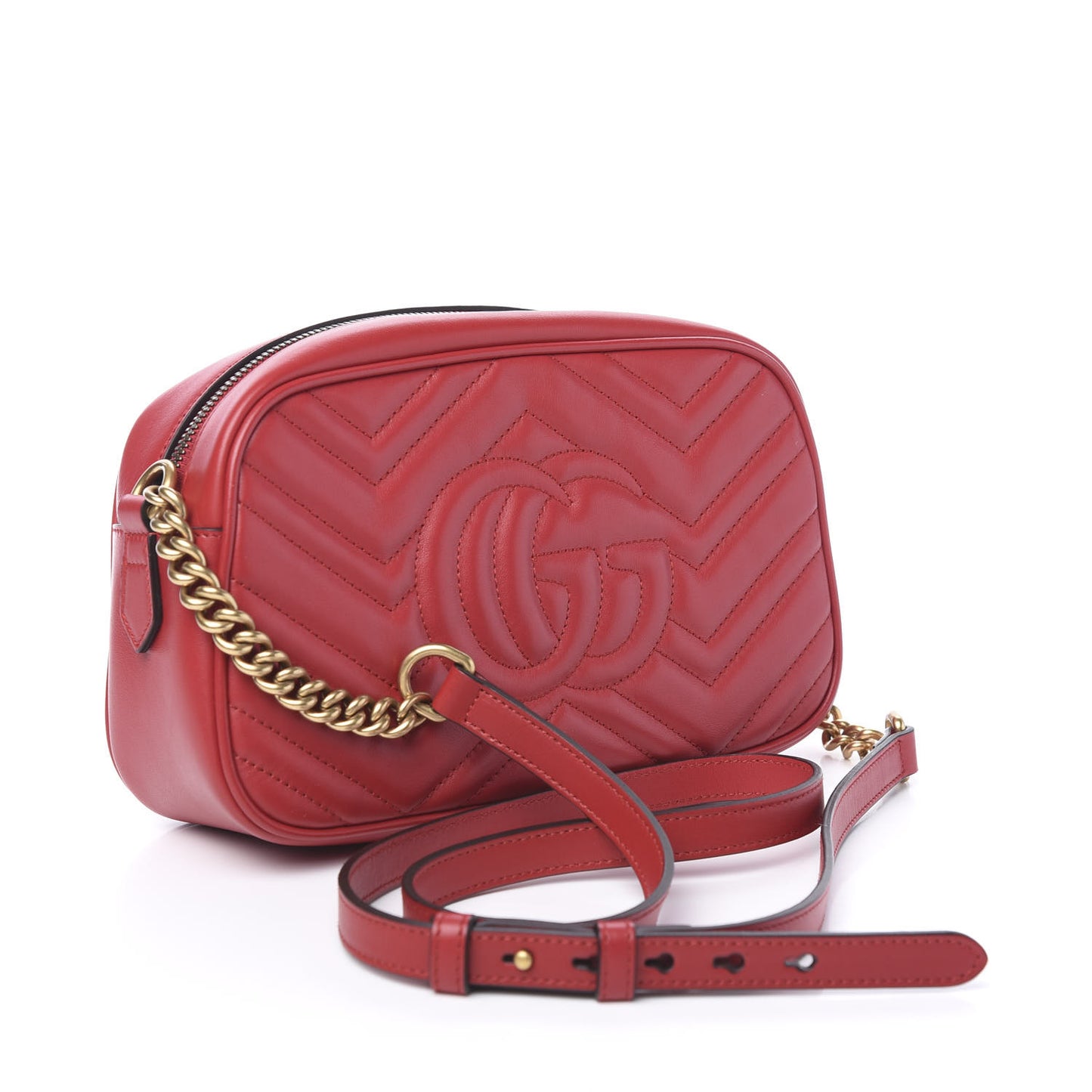 Calfskin Matelasse Small GG Marmont Chain Shoulder Bag Hibiscus Red