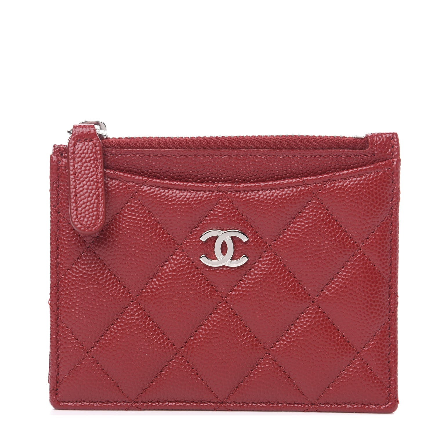 Chanel Caviar Quilted CC Zip Card Holder Red 1 of 6