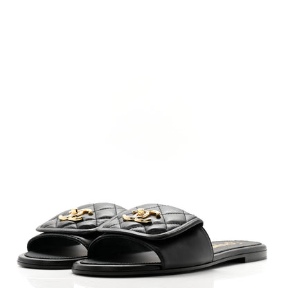 Chanel Lambskin Quilted Turnlock Flat Mules 38 Black 3 of 10
