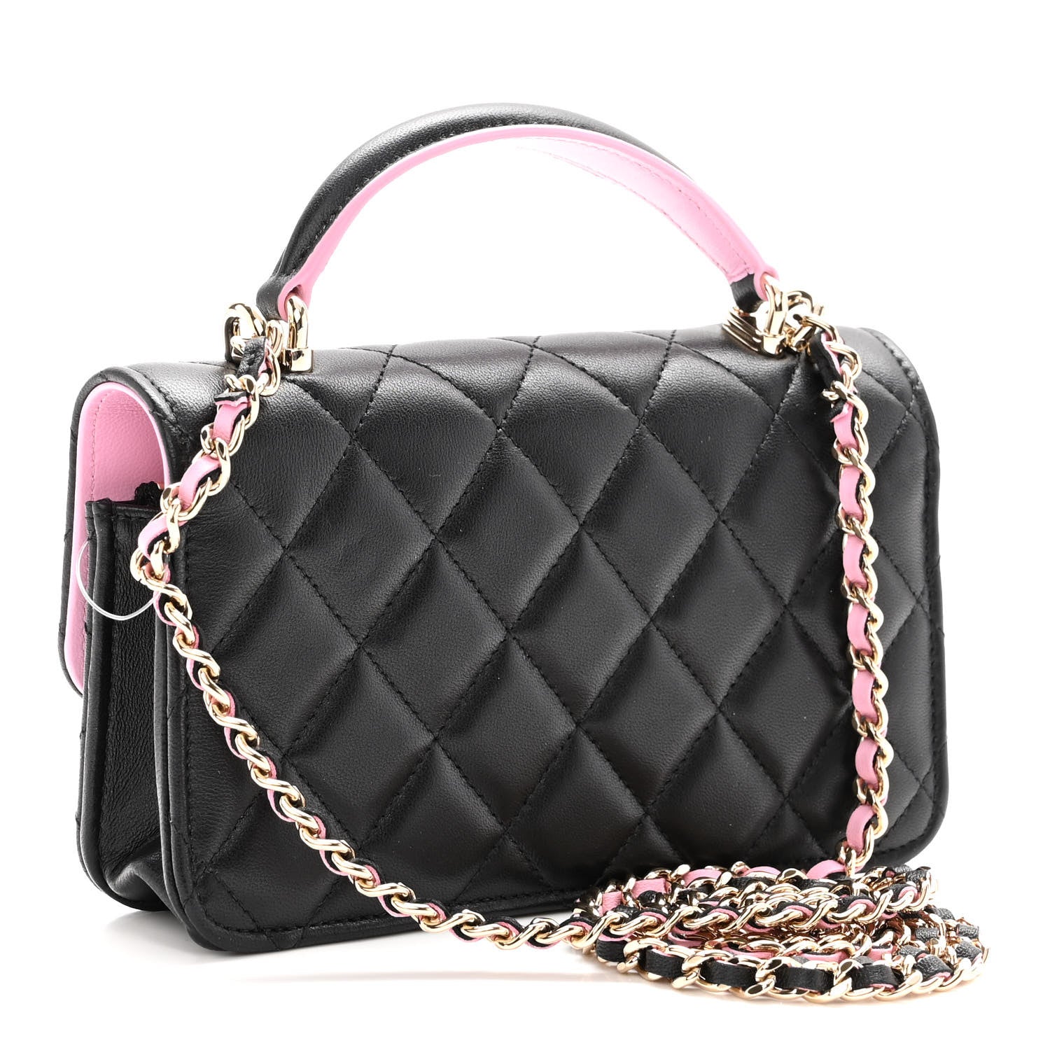 Chanel Lambskin Quilted Flap Phone Holder With Chain Black Lilac 3 of 12