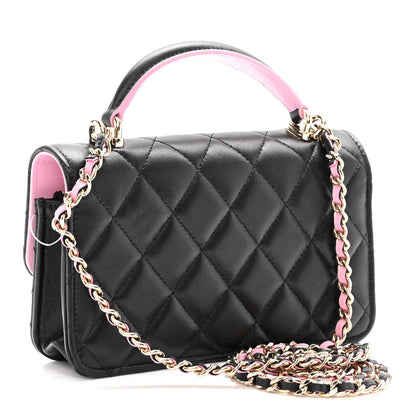 Chanel Lambskin Quilted Flap Phone Holder With Chain Black Lilac 3 of 12