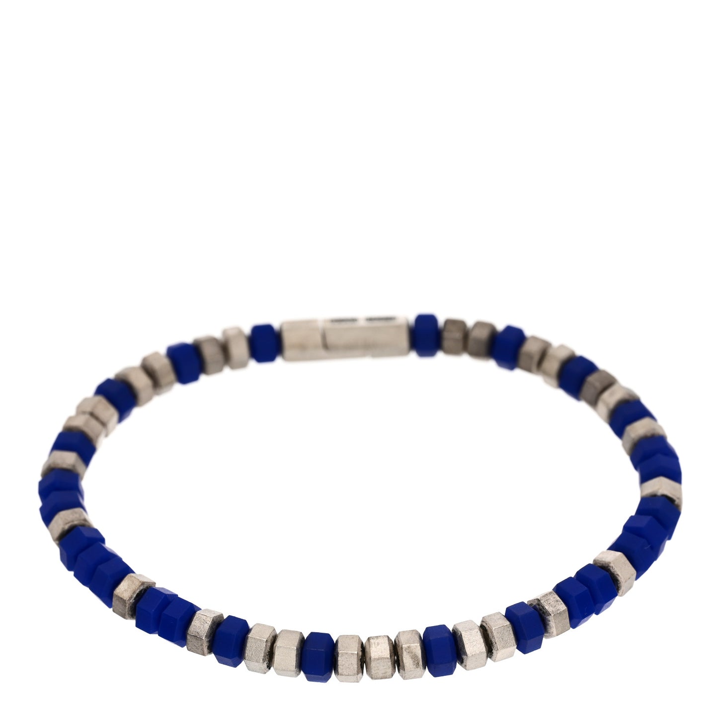 Sterling Silver Rubber Hex Bead Bracelet Blue