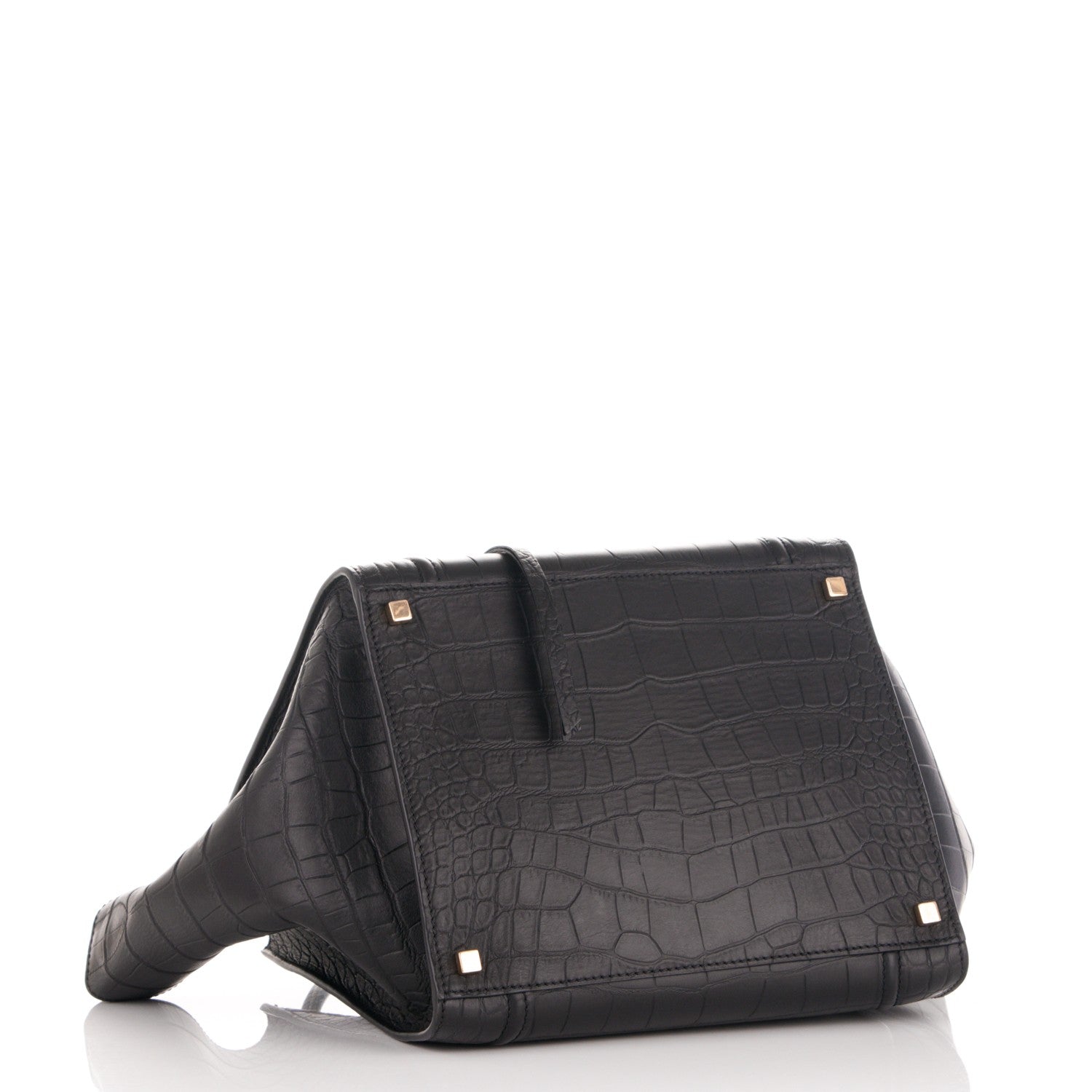 Celine Crocodile Embossed Calfskin Medium Phantom Luggage Black 4 of 7