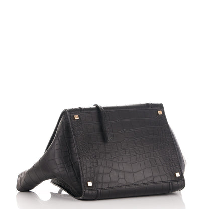 Celine Crocodile Embossed Calfskin Medium Phantom Luggage Black 4 of 7