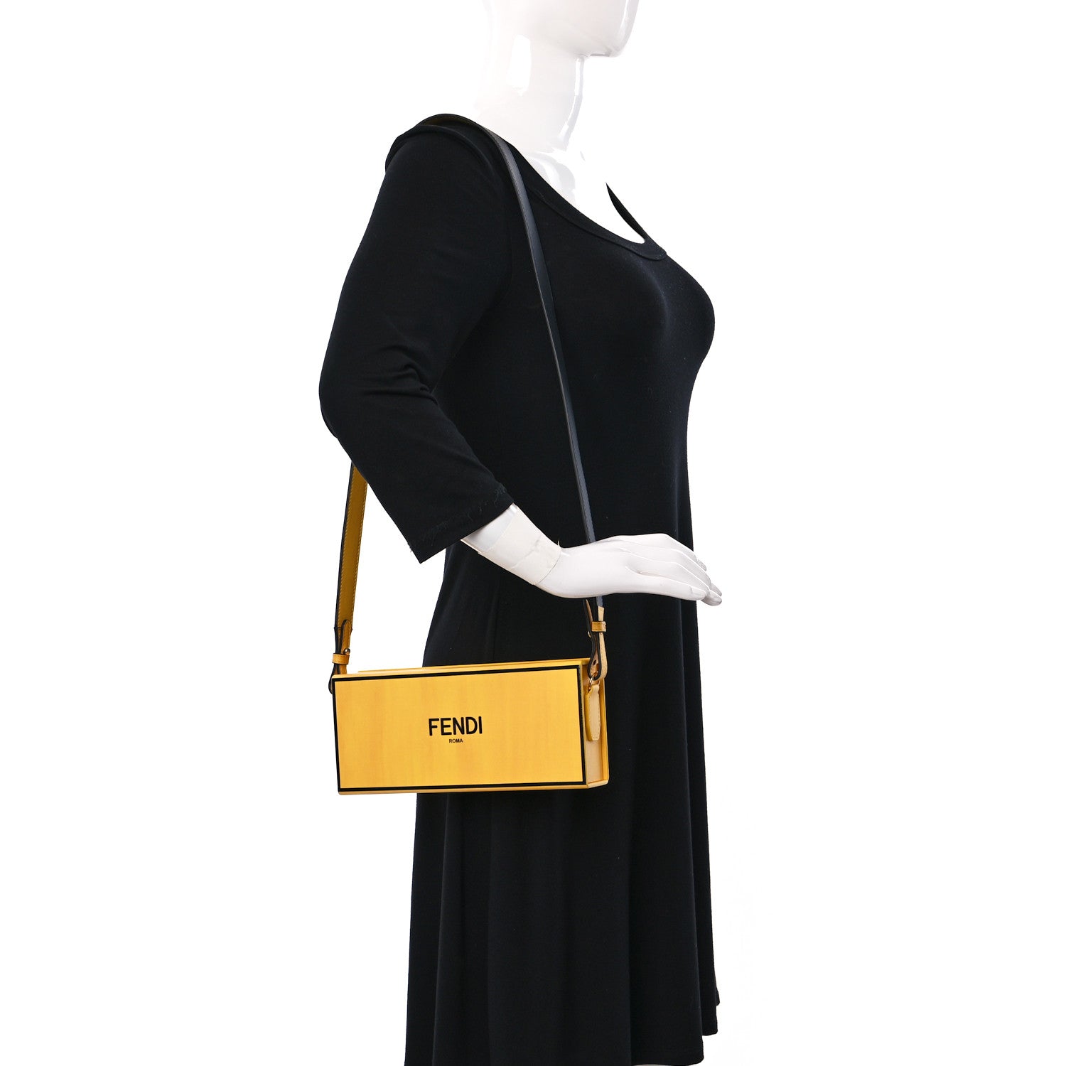 Fendi Vitello Fluffy Logo Horizontal Box Crossbody Bag Yellow Box Black 2 of 8