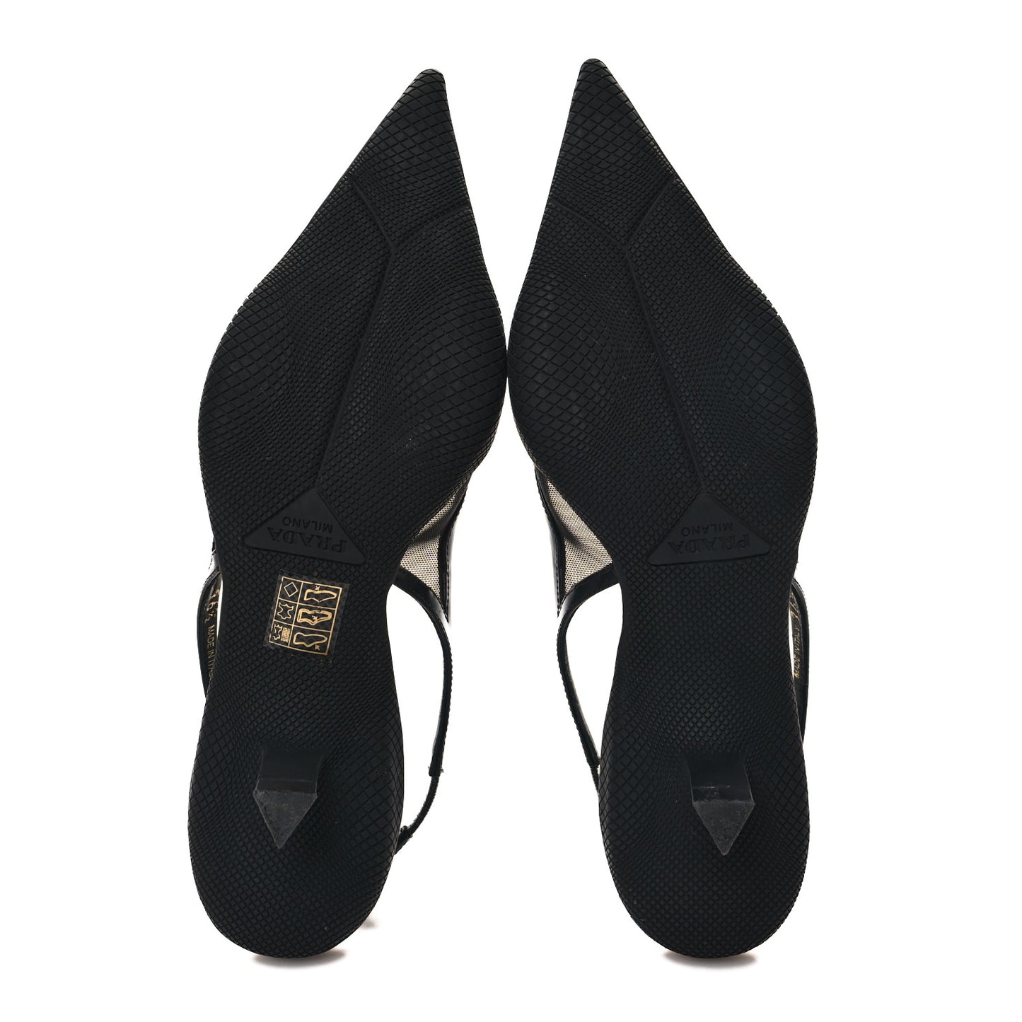 Mesh Nappa Triangle Logo Pointed Toe 45mm Slingback Pumps 36.5 Black