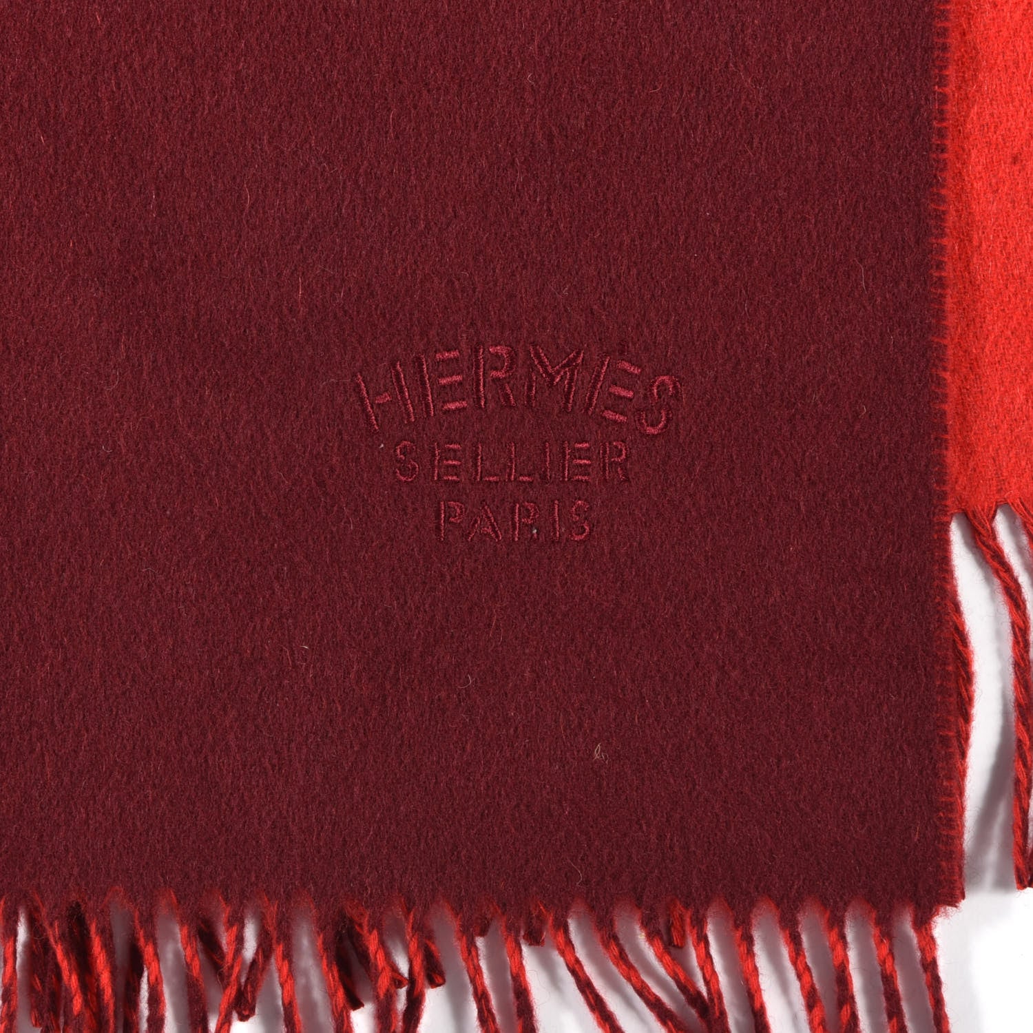 Hermes Cashmere Fringe Double Face Scarf Bordeaux Rouge 3 of 4