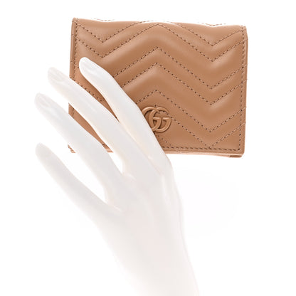 Gucci Calfskin Matelasse Monochrome GG Marmont Card Case Wallet Camelia 2 of 8