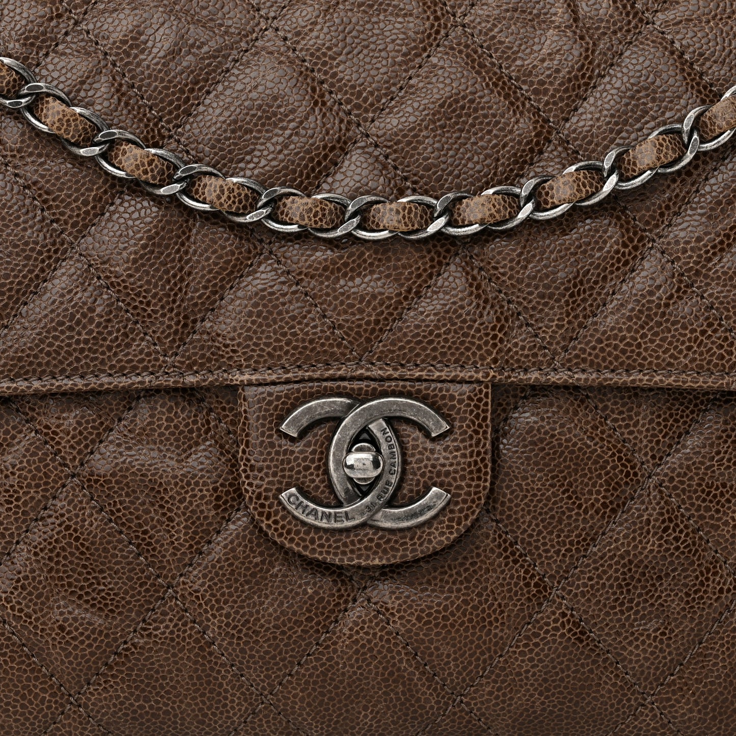 Crumpled Grained Calfskin Jumbo CC Crave Flap Brown