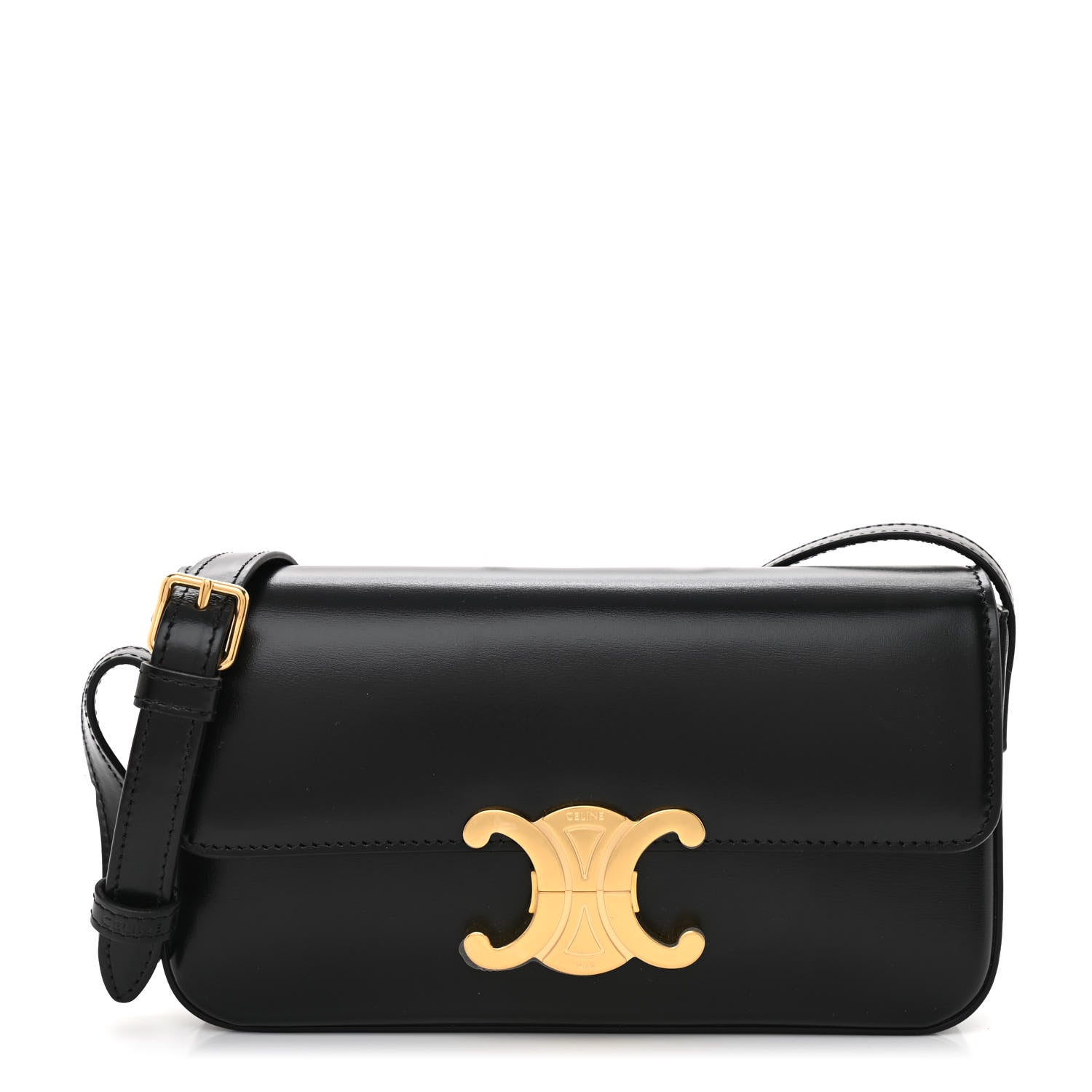Celine Shiny Calfskin Triomphe Shoulder Bag Black 1 of 9