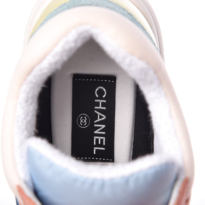 Chanel Nylon Lambskin Suede Calfskin CC Sneakers 40 Coral Light Blue White 7 of 11