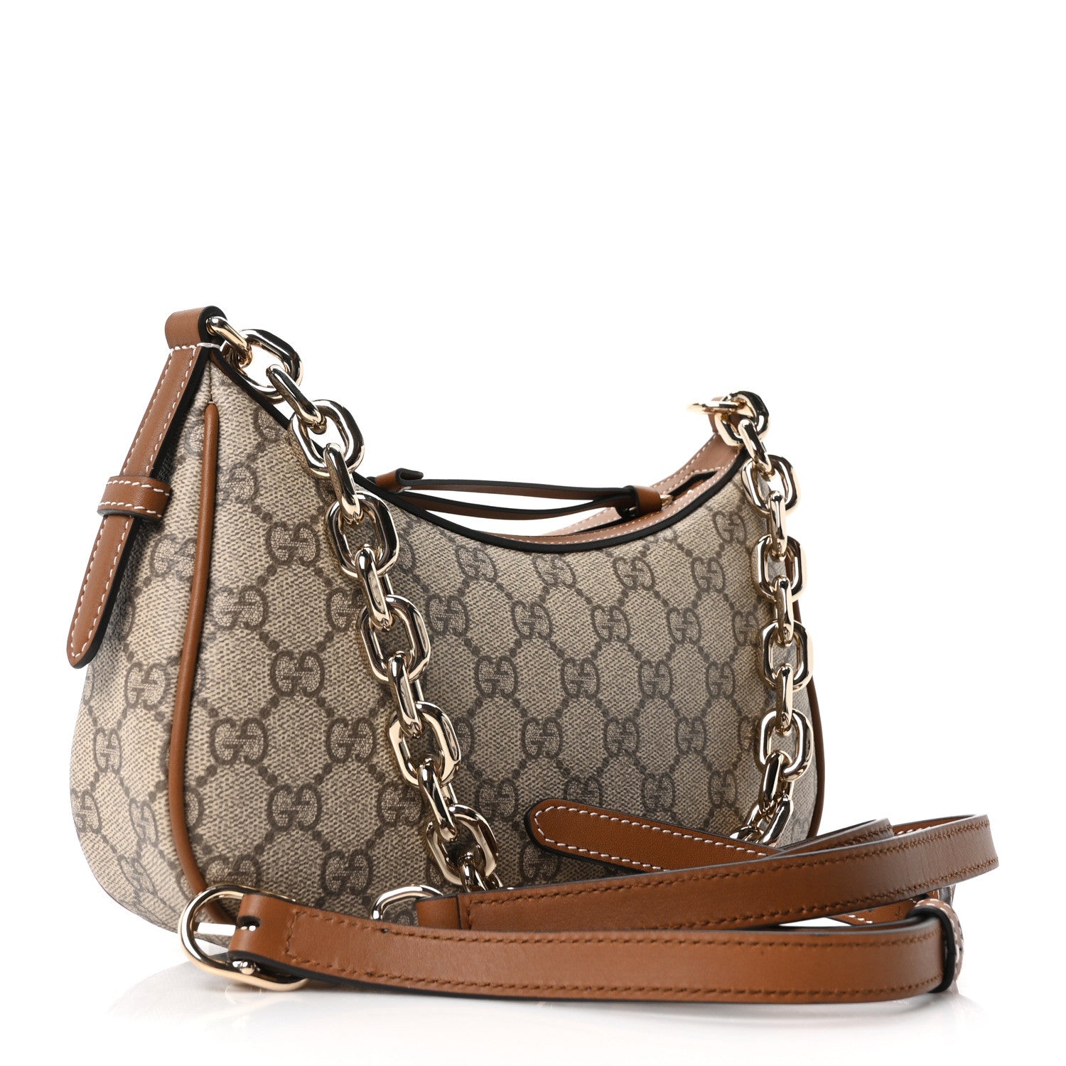 Gucci GG Supreme Monogram Textured Calfskin Small Emblem Shoulder Bag Beige Dark Brown 3 of 10