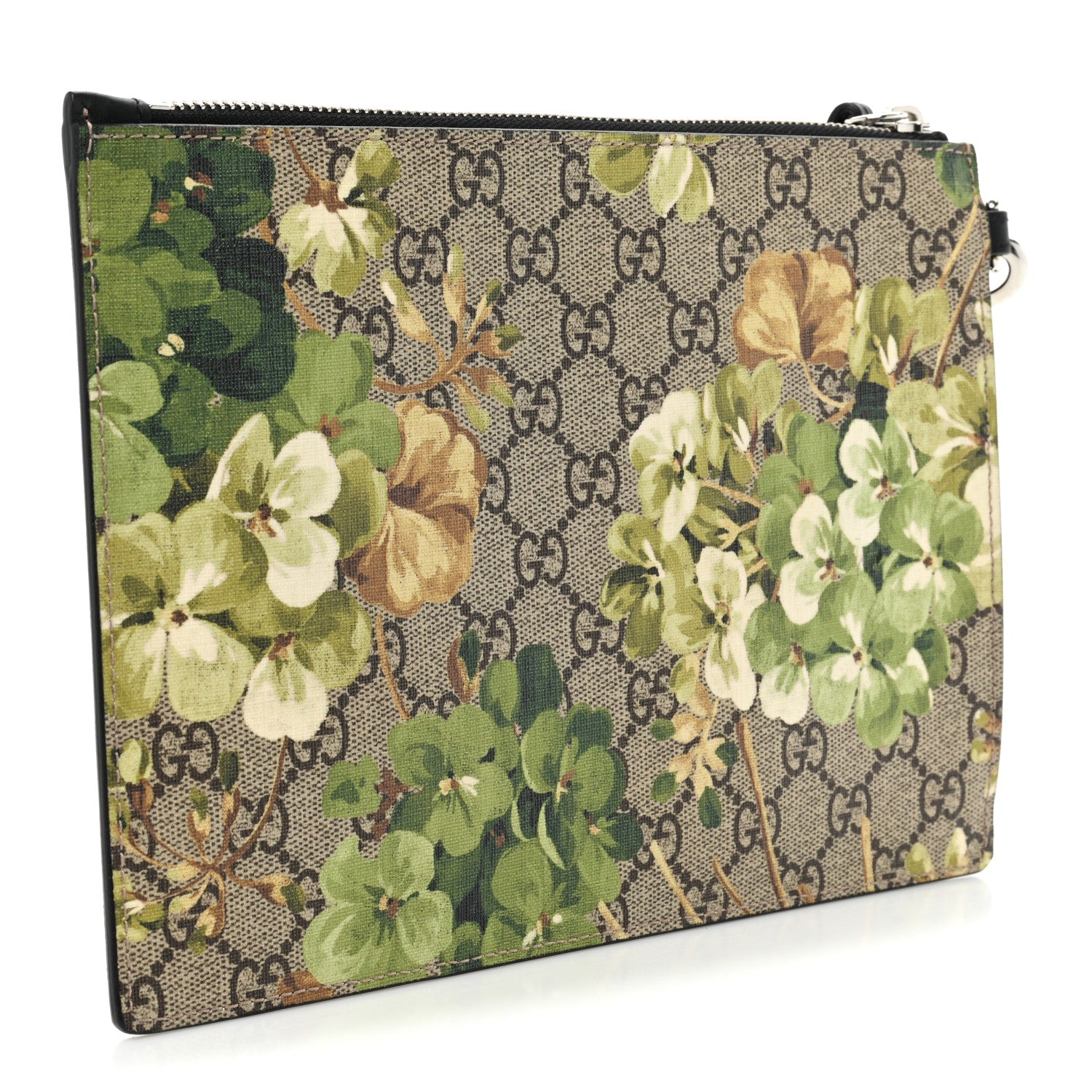 Gucci GG Supreme Monogram Blooms Small Zip Wristlet Pouch Beige New Military Black 3 of 10