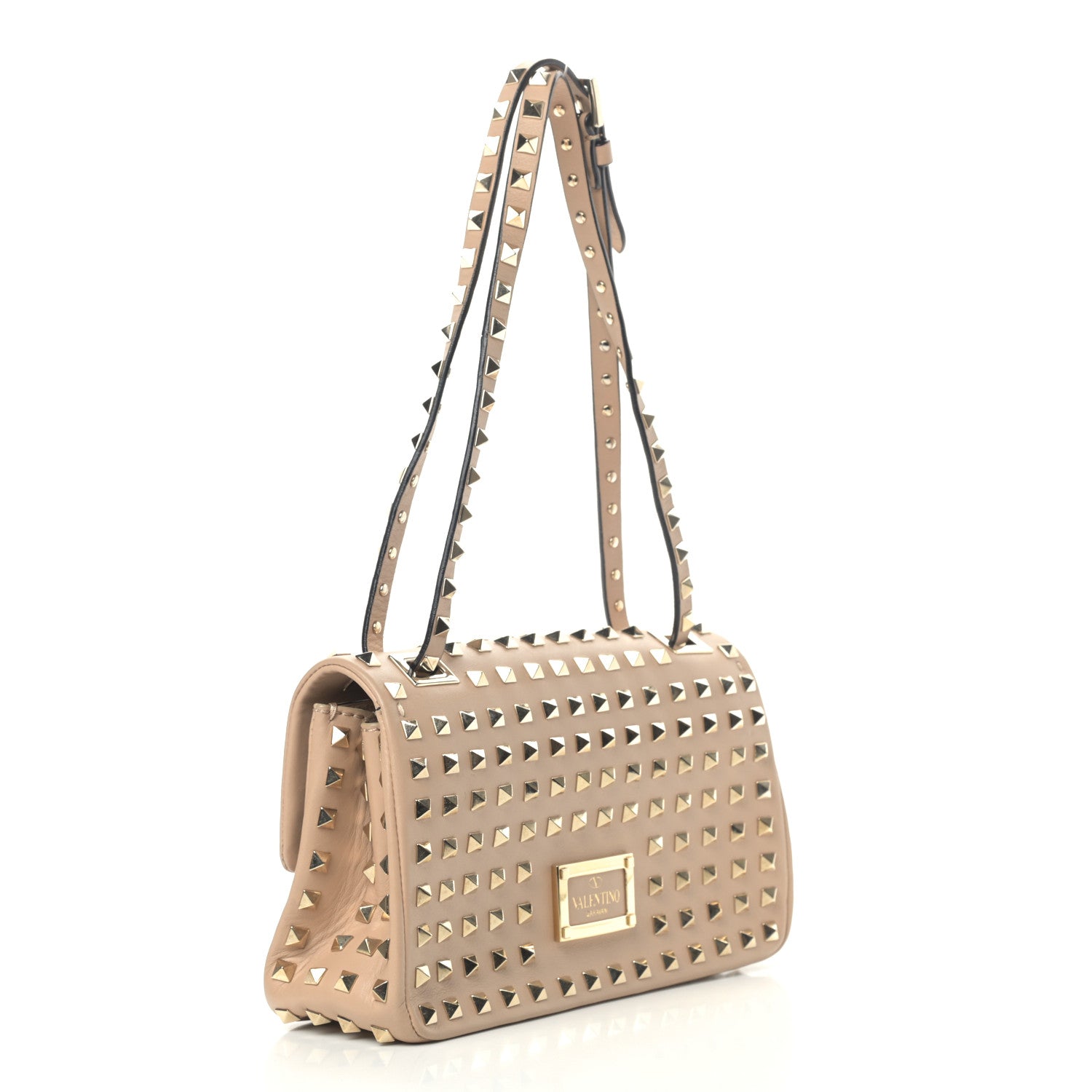 Valentino Garavani Vitello Medium Rockstud All Over Shoulder Bag Beige 3 of 12