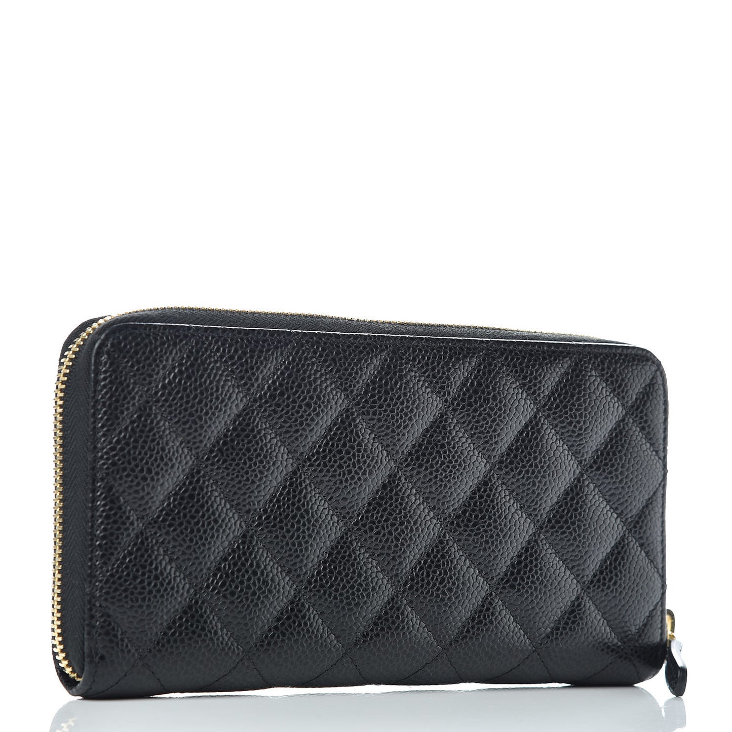 Caviar Quilted Large Gusset Zip Around Wallet Black