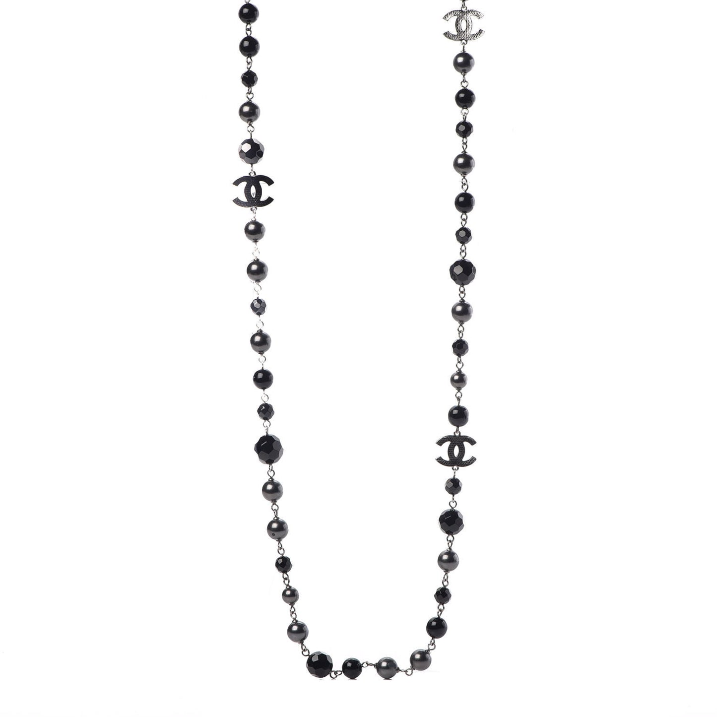 Ruthenium Pearl Bead CC Long Necklace Black