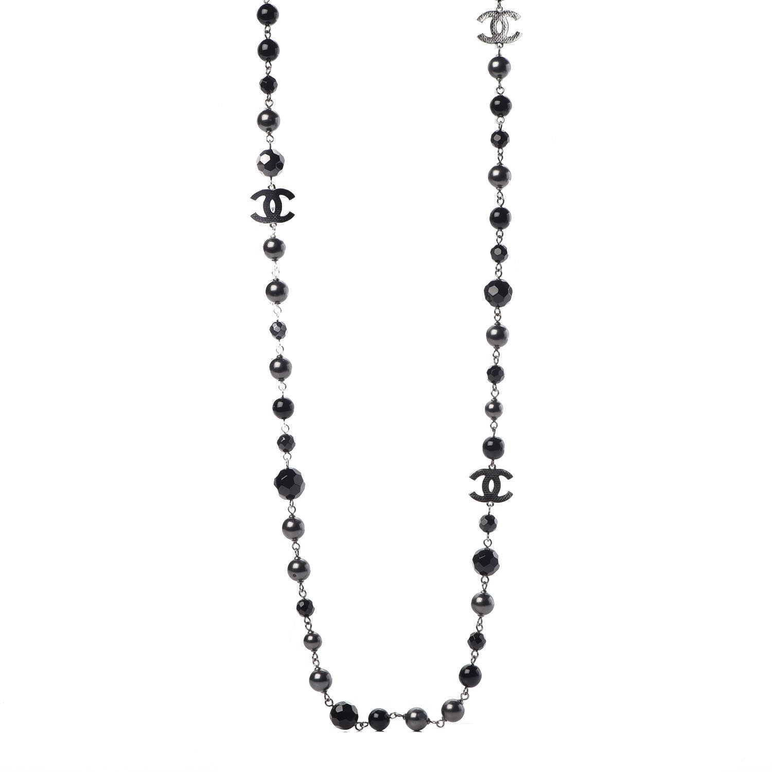 Chanel Ruthenium Pearl Bead CC Long Necklace Black 1 of 6