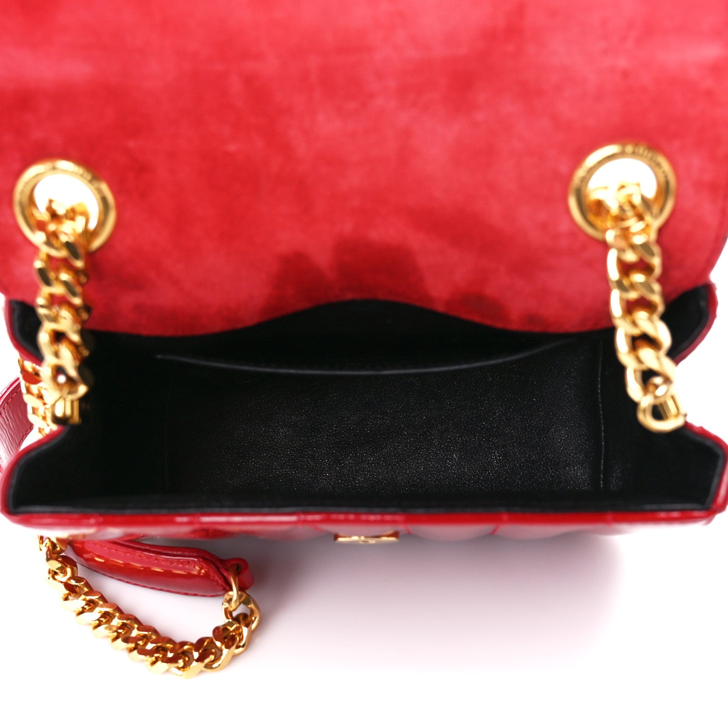 Saint Laurent Patent Matelasse Monogram Small Vicky Chain Bag Red 5 of 12