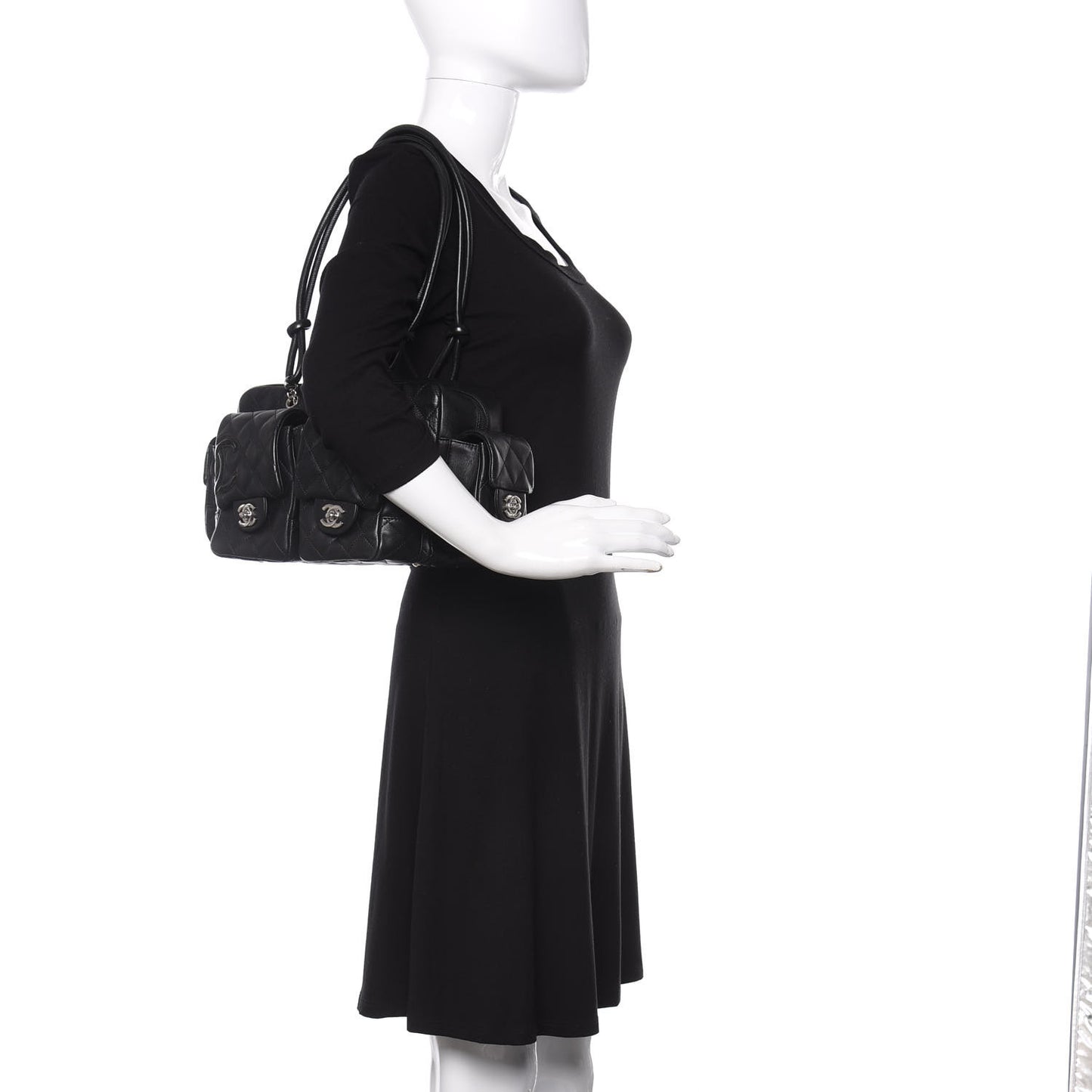 Calfskin Quilted Small Cambon Multipocket Reporter Black