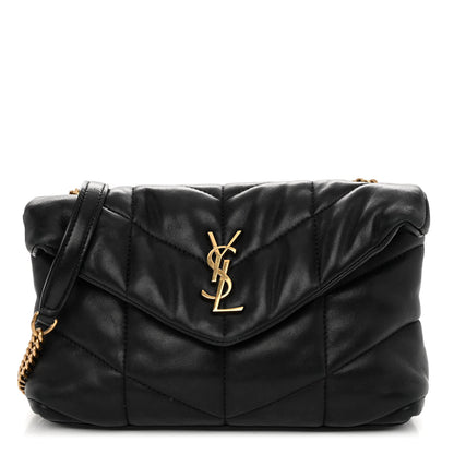 Saint Laurent Lambskin Quilted Toy Loulou Puffer Monogram Chain Satchel Black 1 of 9