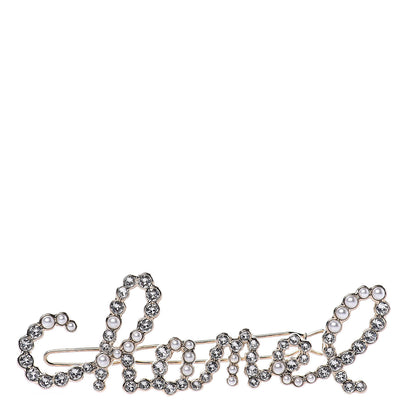Chanel Metal Glass Swirling Pearls Hair Clip Gold 1 of 4