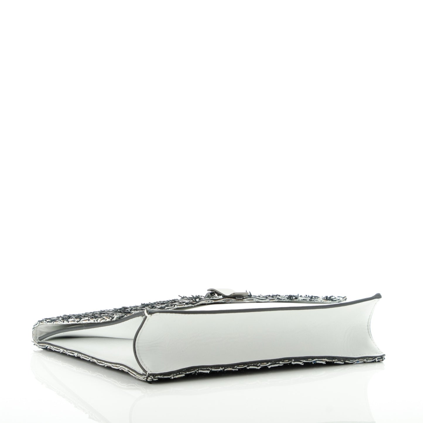Lambskin Woven Small Lunch Bag Clutch Black White