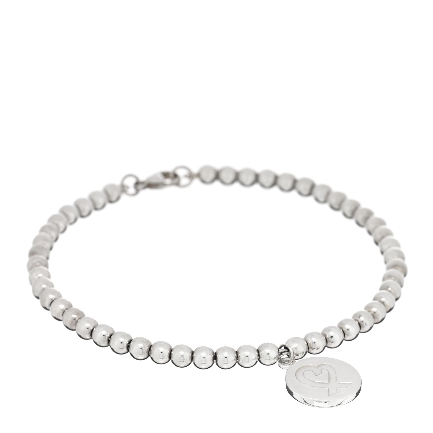 Tiffany Sterling Silver 4mm Paloma Picasso Bead Loving Heart Tag Bracelet 1 of 3