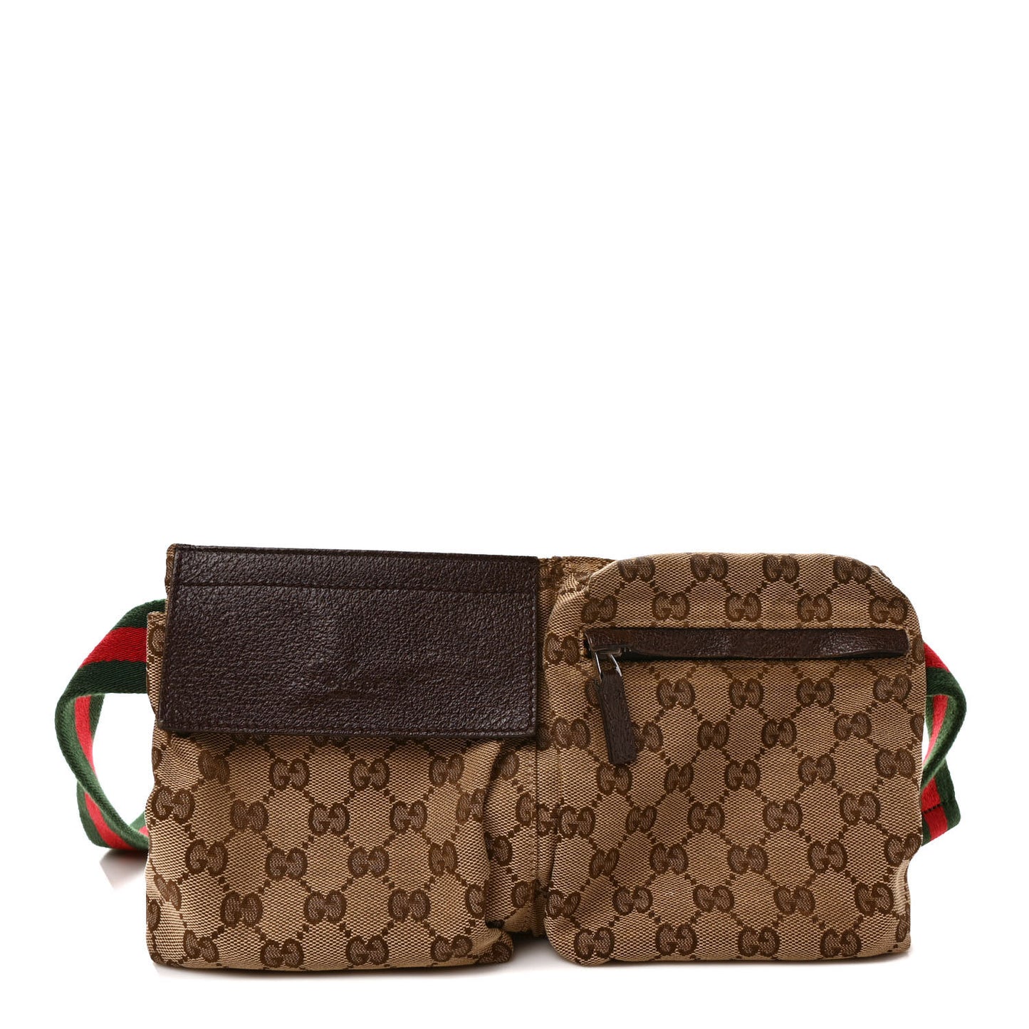 GG Monogram Double Pocket Belt Dark Brown