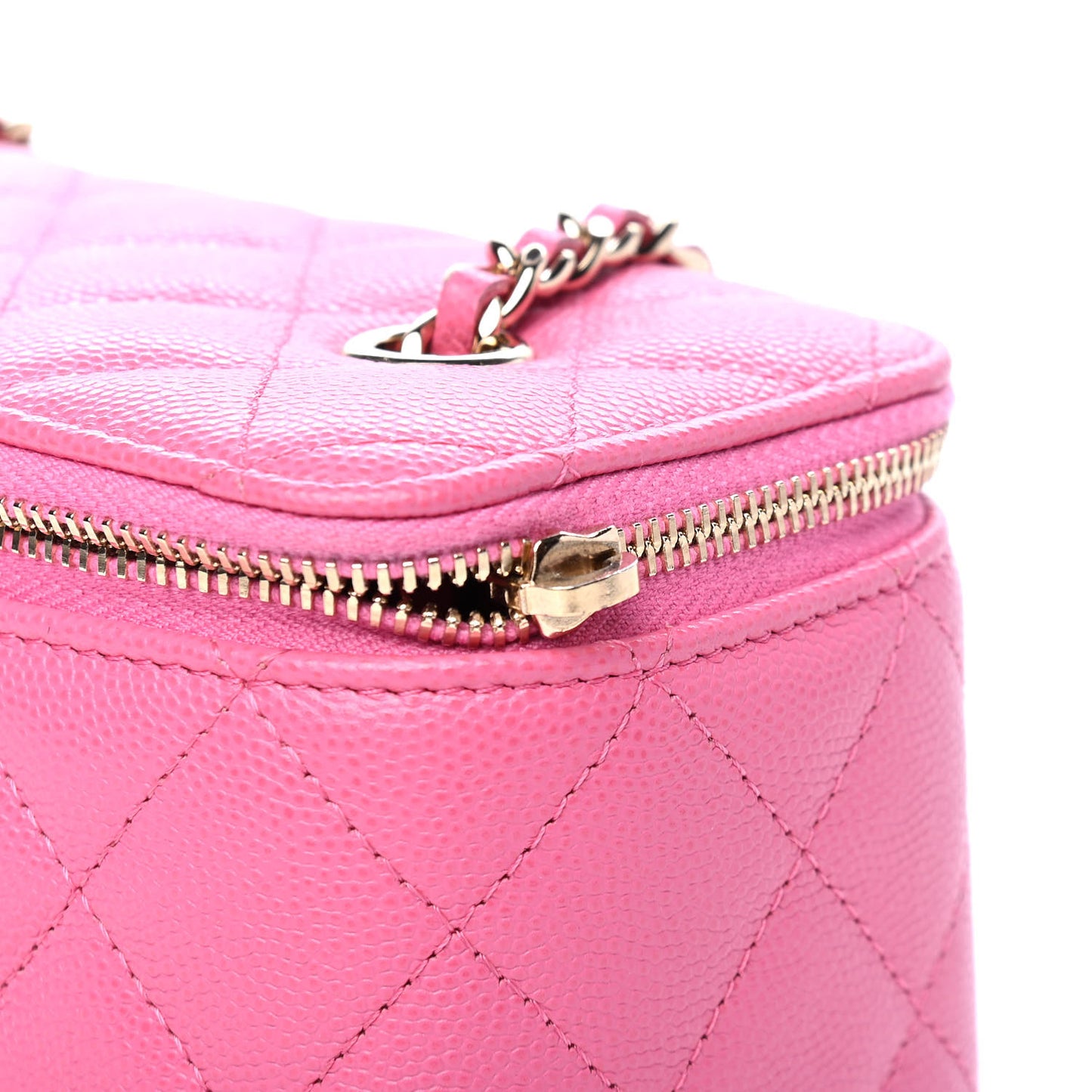 Caviar Quilted Small Vanity Case With Chain Pink