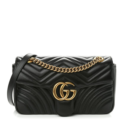 Gucci Calfskin Matelasse Small GG Marmont Shoulder Bag Black 1 of 9