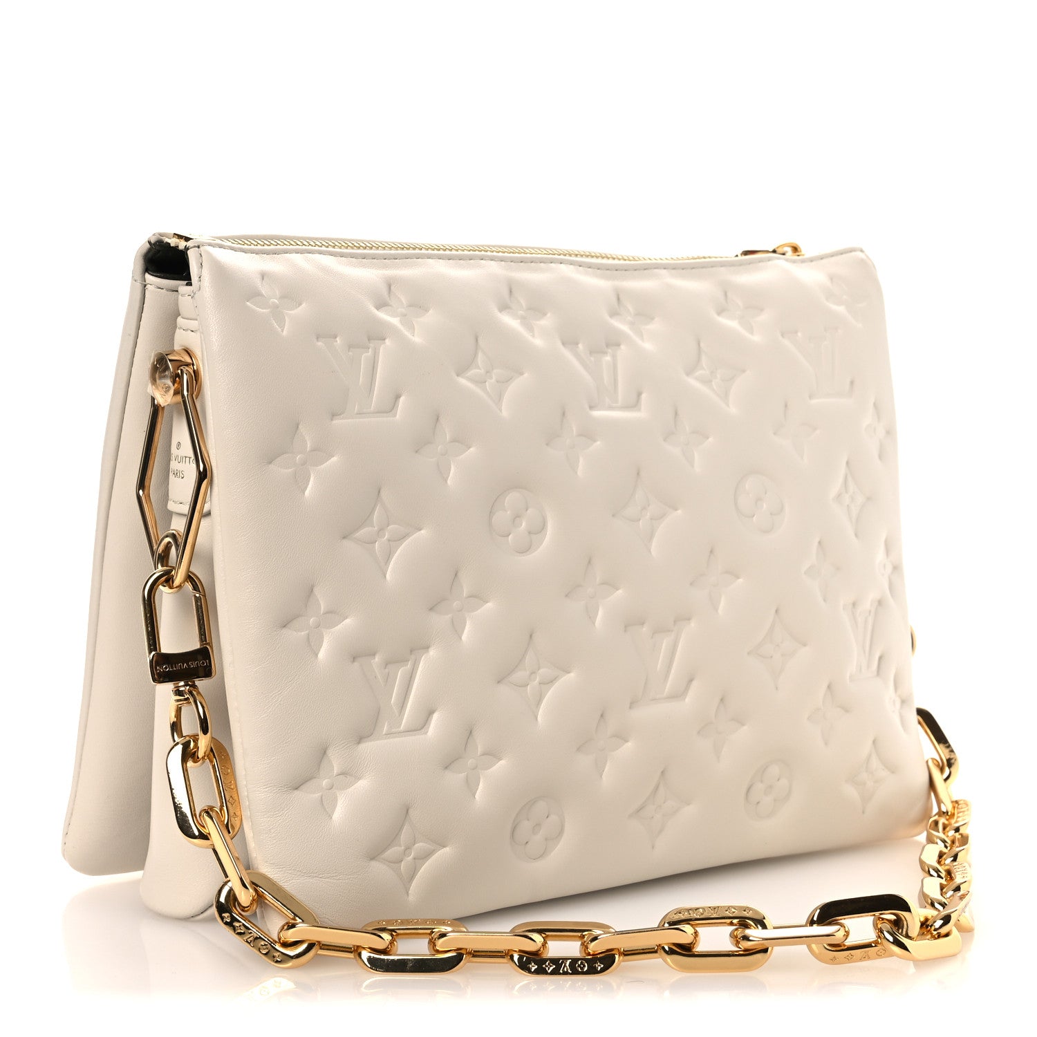 Louis Vuitton Lambskin Embossed Monogram Coussin BB White 3 of 13