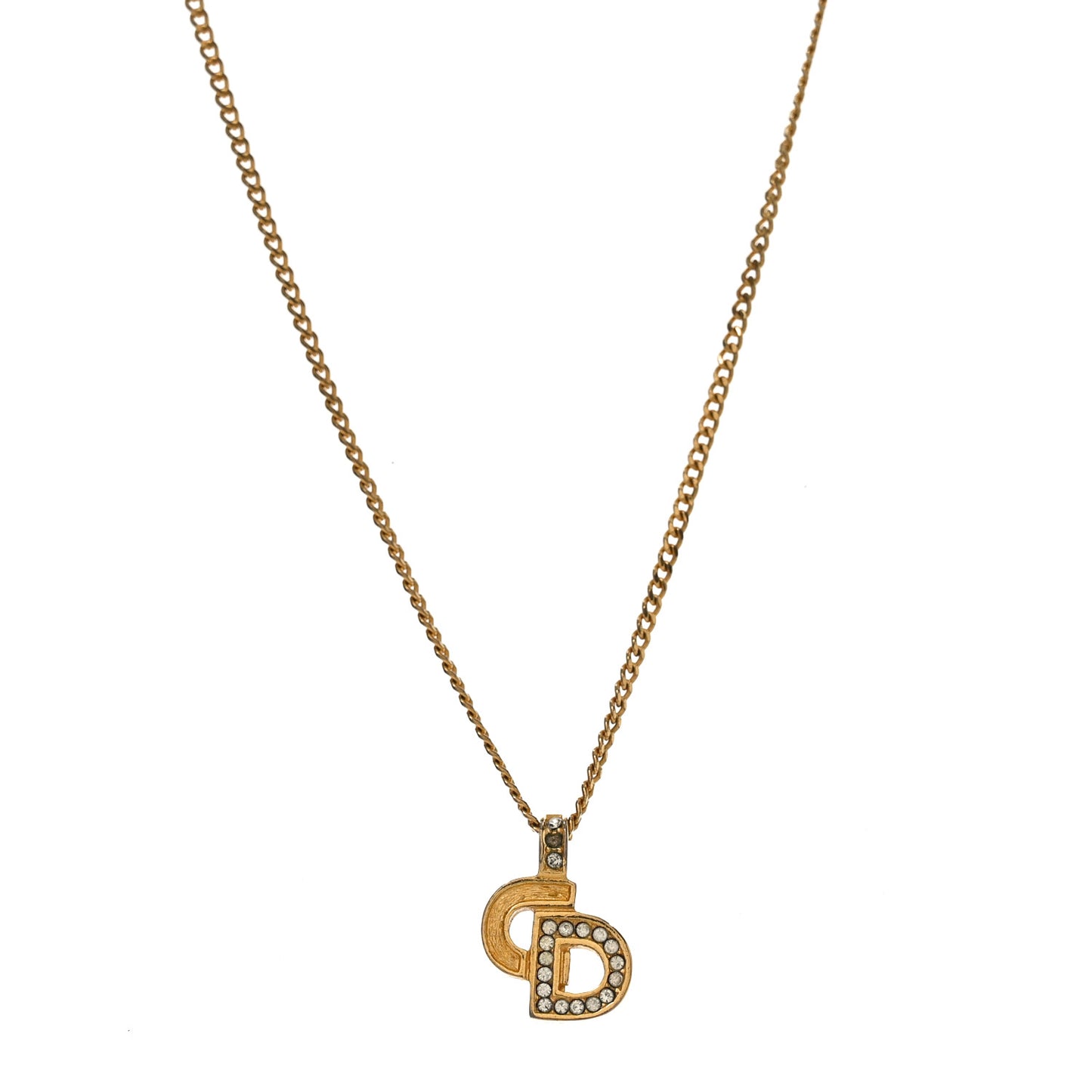 Metal Crystal CD Logo Pendant Necklace Gold