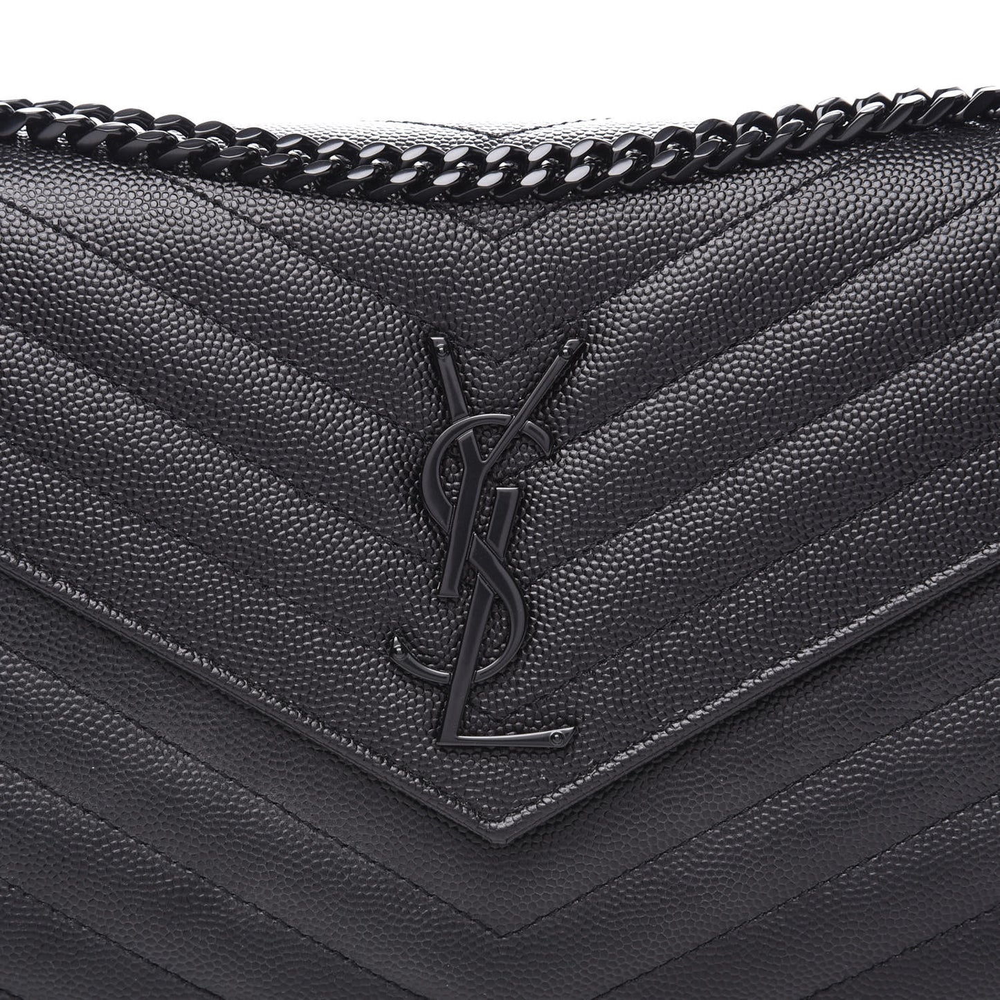 Grain De Poudre Matelasse Chevron Monogram Chain Wallet Black