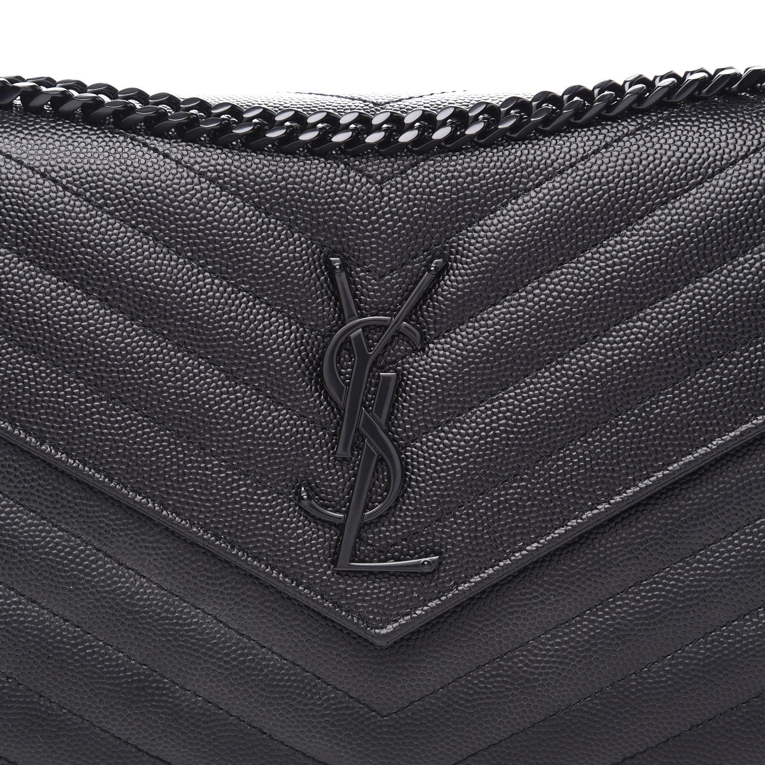 Saint Laurent Grain De Poudre Matelasse Chevron Monogram Chain Wallet Black 8 of 9