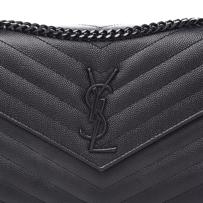 Saint Laurent Grain De Poudre Matelasse Chevron Monogram Chain Wallet Black 8 of 9