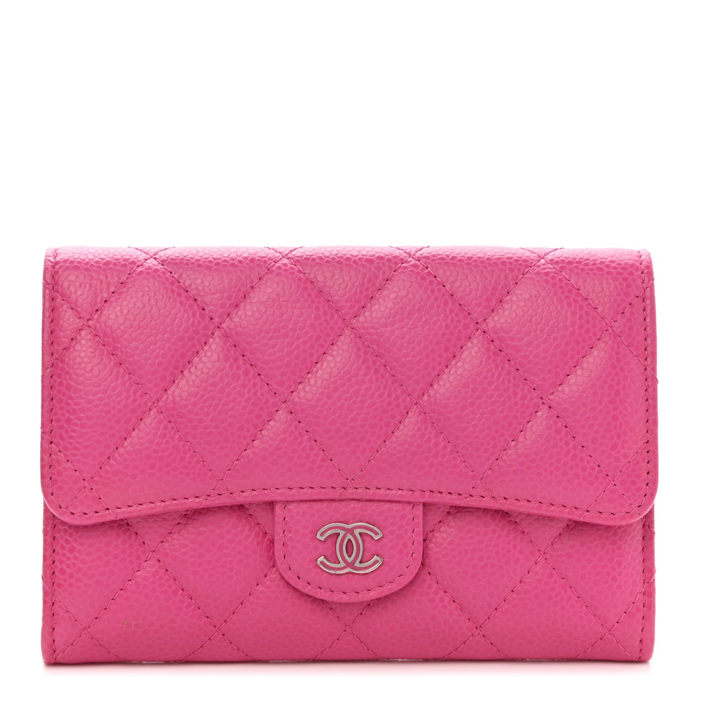 Caviar Quilted Small Flap Wallet Pink